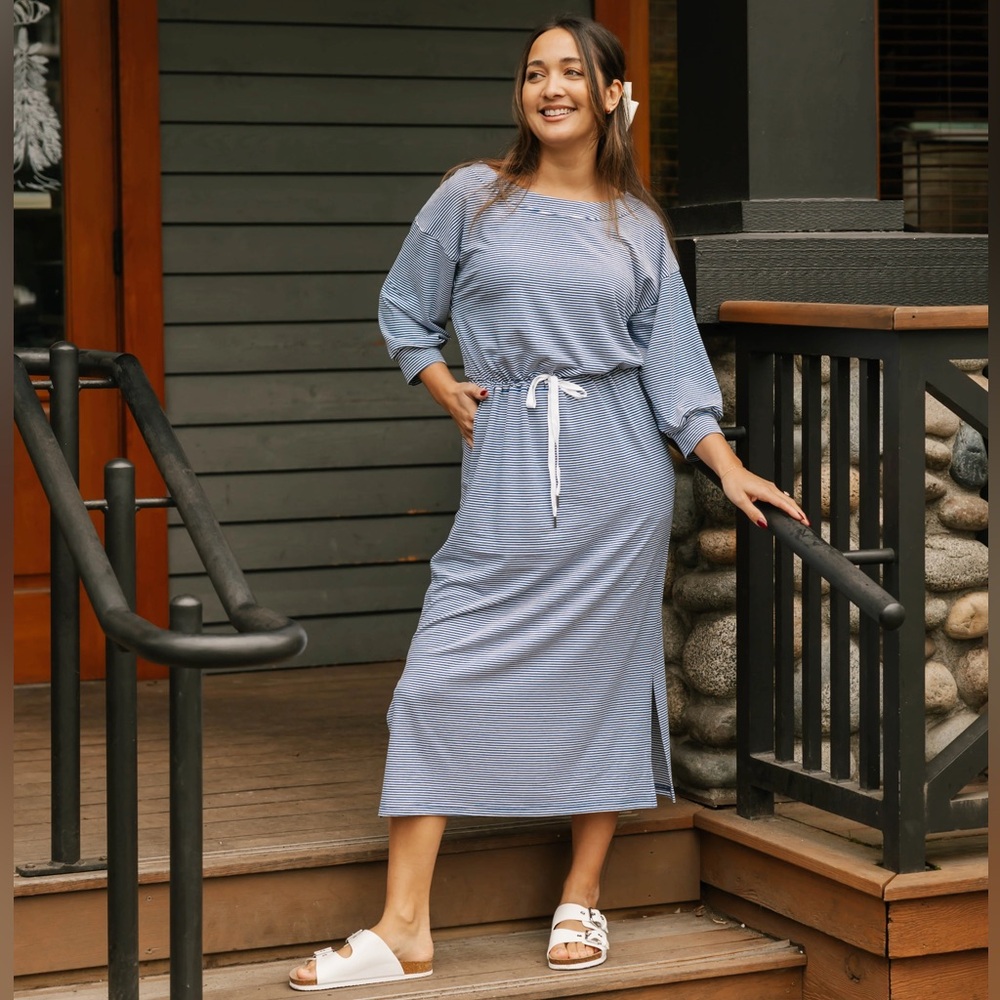 Smash + Tess Light Blue Striped Midi Dress